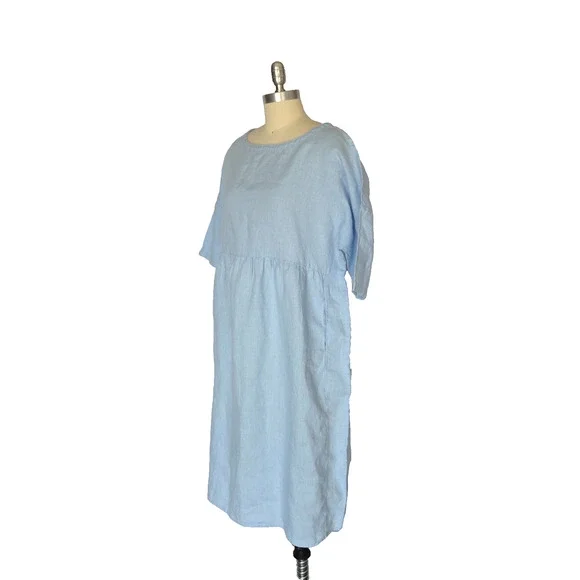 Lintico 100% Linen A Line Midi Dress Size M New Baby Blue Lagenlook Valencia - Picture 6 of 10
